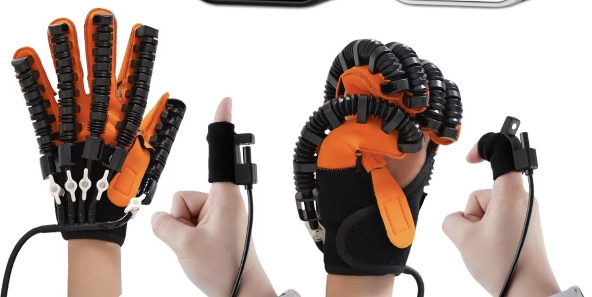 Handschuh gestreckt und gebeugt, mit Fingersensor für das Spiegel-Programm
